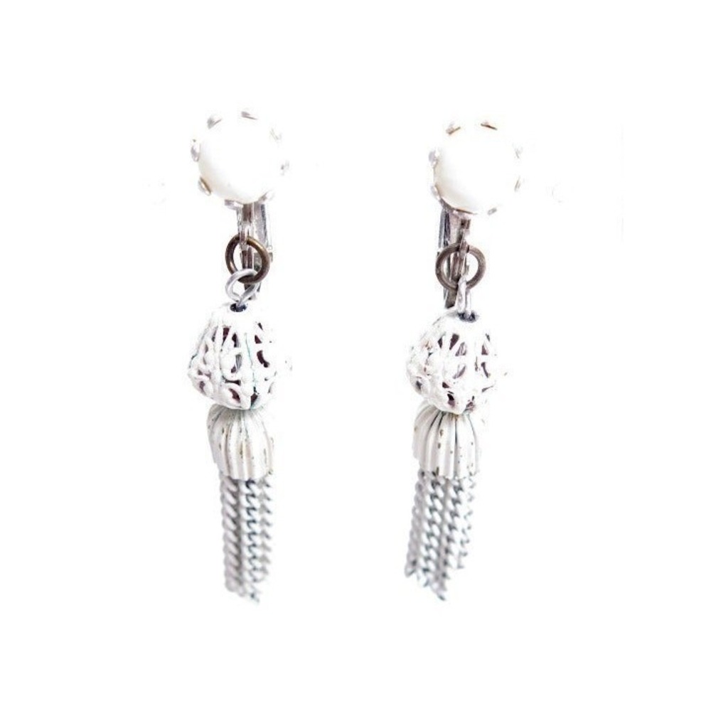 Vintage White Enamel Dangle Earrings